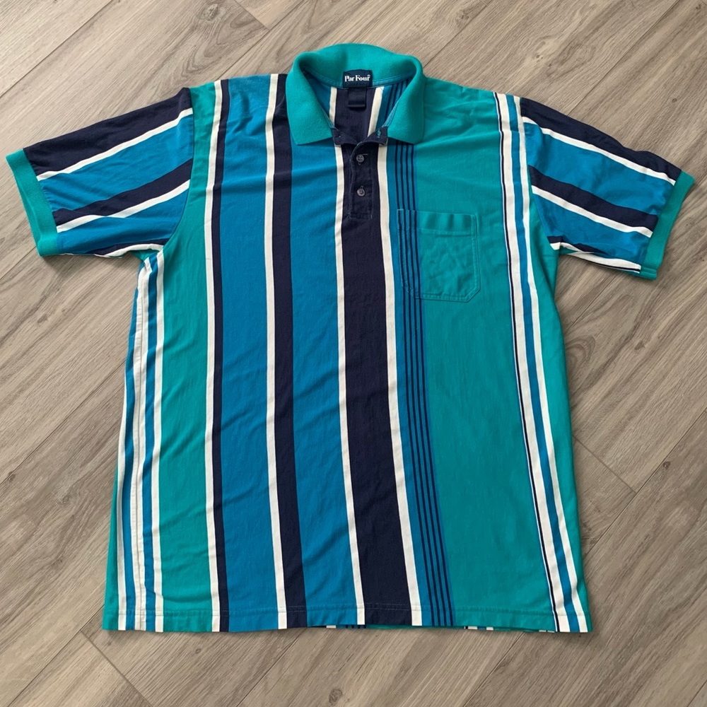 Vintage Men’s Par Four Striped Golf Polo Large
